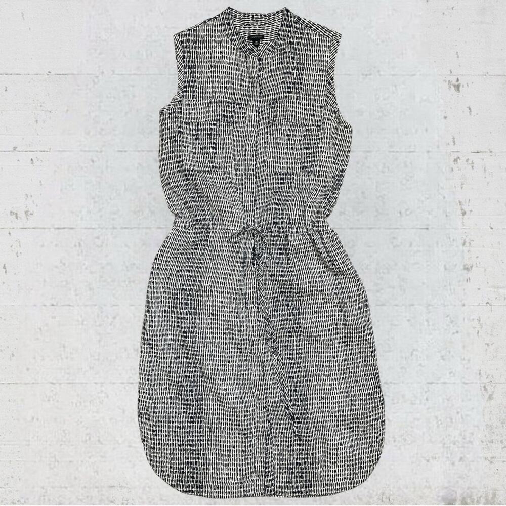Ann Taylor Linen Blend Midi Shirtdress Size M Drawstring Waist Navy White Career